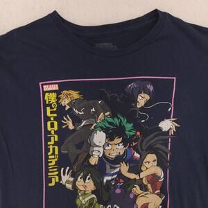 My Hero Academia Anime Casual Short Sleeve Graphic Shirt Womens Size L Navy Blue